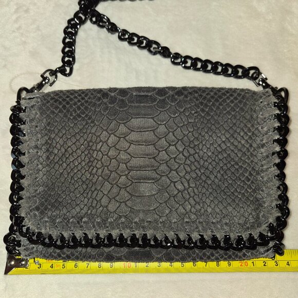 Borse In Pelle Italian Designer Leather Chain Strap Crossbody Bag Gray - Picture 10 of 11